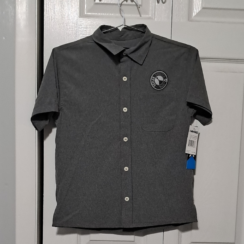 Boy's Tony Hawk Gray Short-Sleeve Button-Up Shirt with Logo Size M(10-12)
